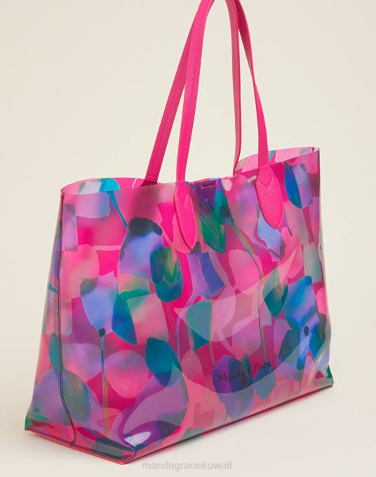 Manila Grace شنطة نحيف com.fuxia حقيبة تسوق الشاطئ البلاستيكية المطبوعة بالأزهار Z2TJ493