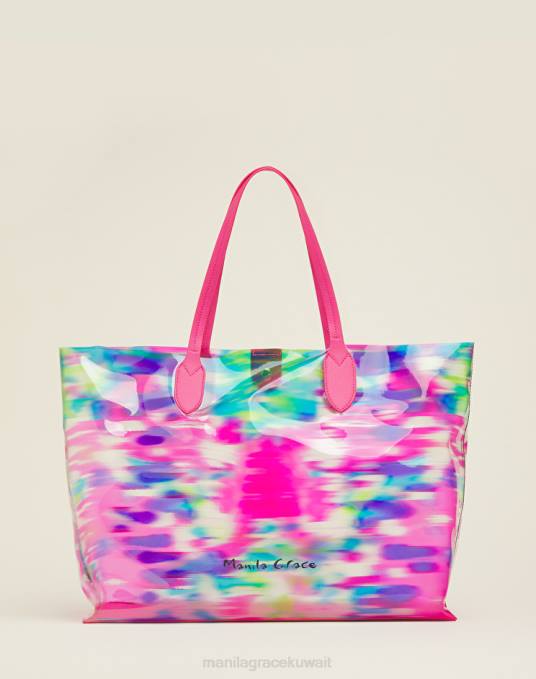 Manila Grace شنطة نحيف com.fuxia حقيبة تسوق الشاطئ البلاستيكية ذات الطباعة التجريدية Z2TJ495