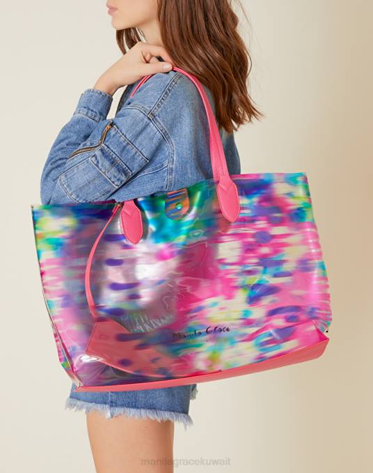 Manila Grace شنطة نحيف com.fuxia حقيبة تسوق الشاطئ البلاستيكية ذات الطباعة التجريدية Z2TJ495