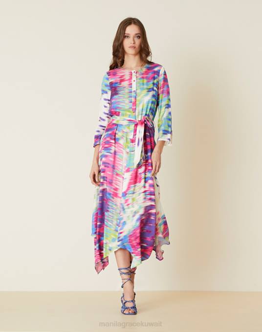 Manila Grace ملابس نحيف com.fuxia فستان ميدي مع طباعة بكسل Z2TJ50