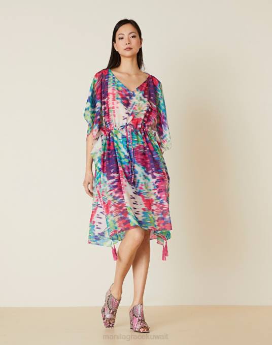 Manila Grace ملابس نحيف com.fuxia قفطان من الشيفون مع الرباط Z2TJ601