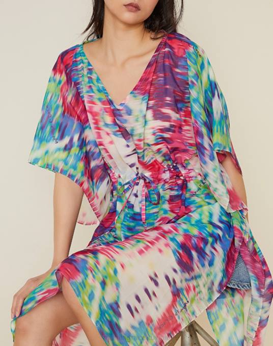 Manila Grace ملابس نحيف com.fuxia قفطان من الشيفون مع الرباط Z2TJ601