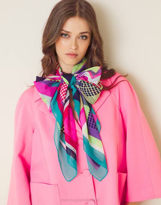 Manila Grace ملحق نحيف com.fuxia فولارد شيفون مربع مطبوع Z2TJ634